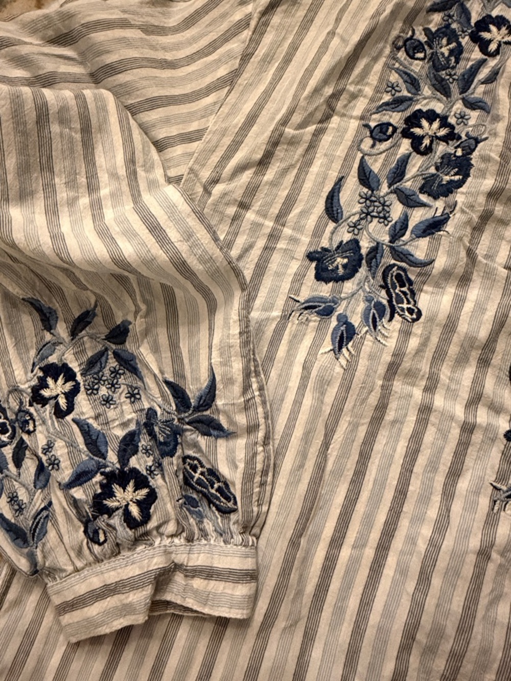 Pilcro Anthropologie Embroidered Blouse S Blue Stripe Cotton Boho Top - Picture 6 of 10
